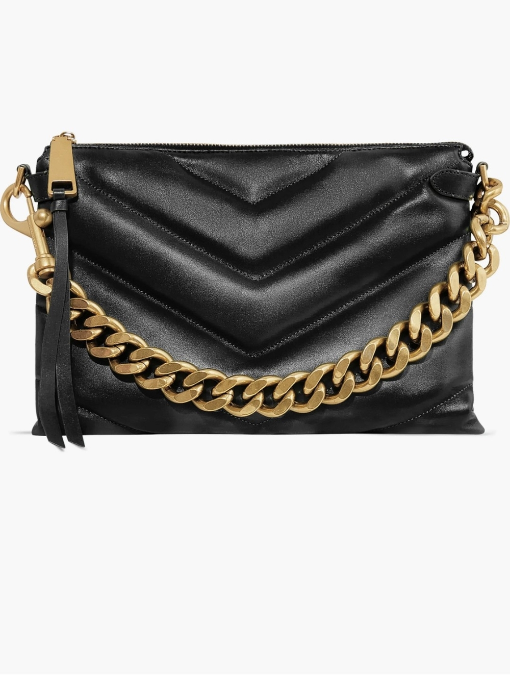 Rebecca Minkoff Edie Black Quilted Chanel Crossbody with Gold Chain